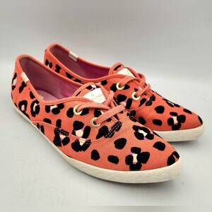 Keds For Kate Spade Orange Leopard Print Canvas Point Toe Sneaker Womens 9